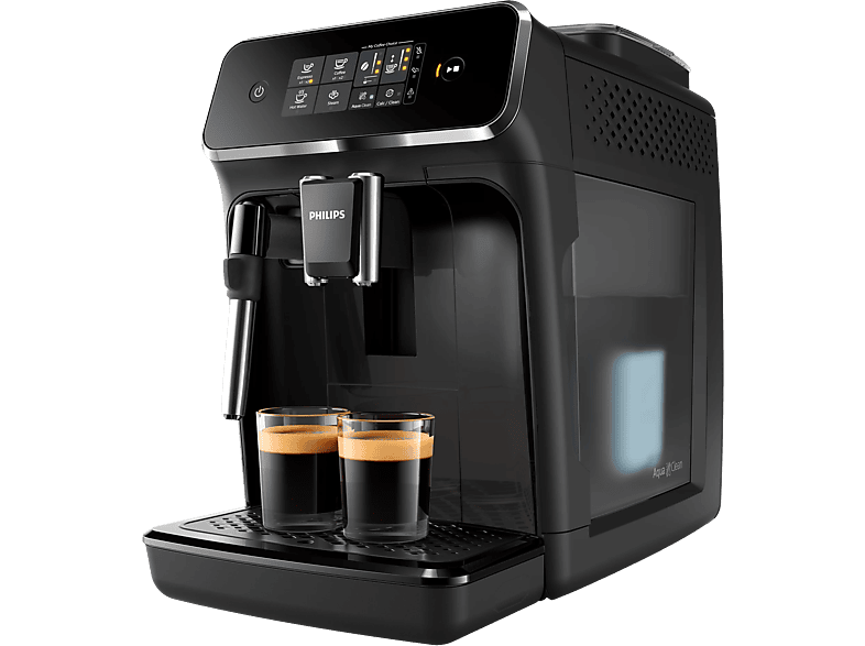 PHILIPS EP2225/10 Kaffeevollautomat Schwarz/Mattschwarz, Keramikmahlwerk, Aromaschutzdeckel, Herausnehmbare Brühgruppe, Geführte Entkalkung, Einstellbare Höhe des Kaffeeauslaufs: 85 – 145 mm