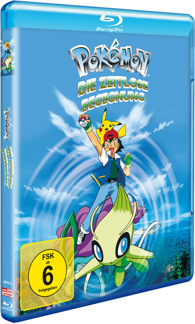 Blu-ray-Disc-Hülle für Pokémon-Film. Ash und Pikachu sind auf dem Cover. Blauer Hintergrund.