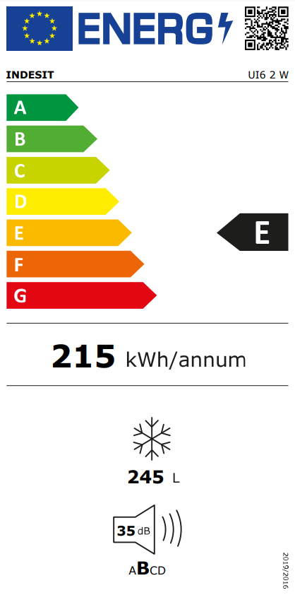 Energia címke, ami a termék energiahatékonysági besorolását mutatja.