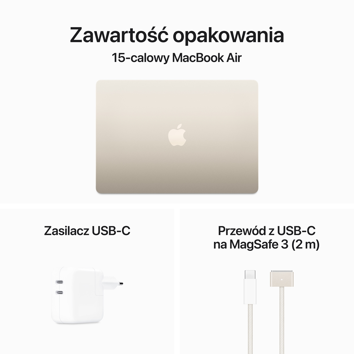 15-calowy MacBook Air. Ładowarka USB-C i kabel USB-C do MagSafe.
