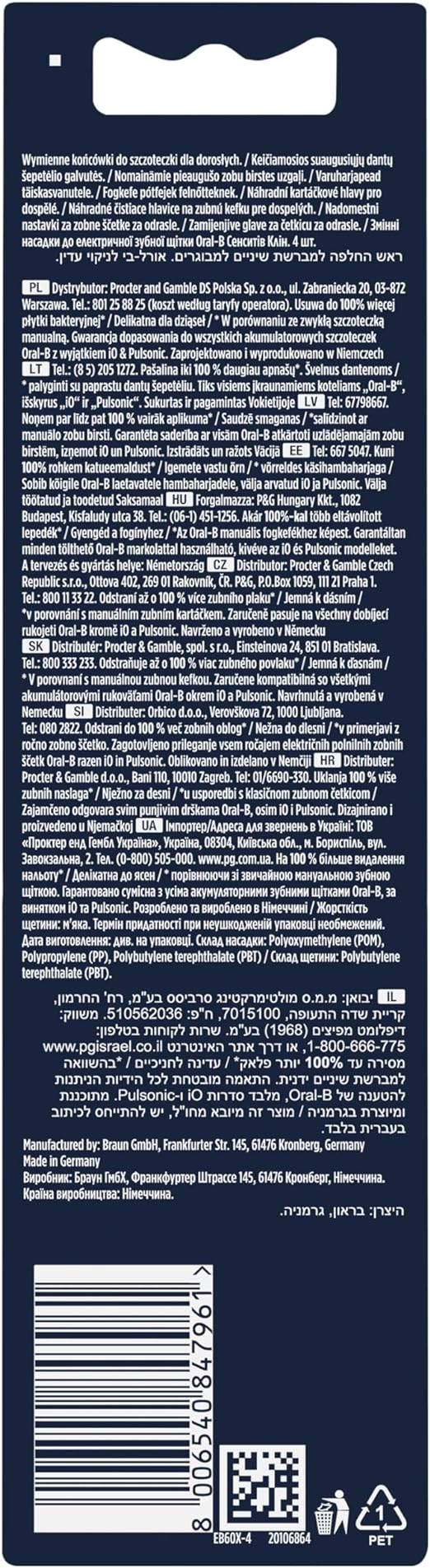 Etykieta produktu z dużą ilością tekstu. Zawiera informacje w wielu językach.