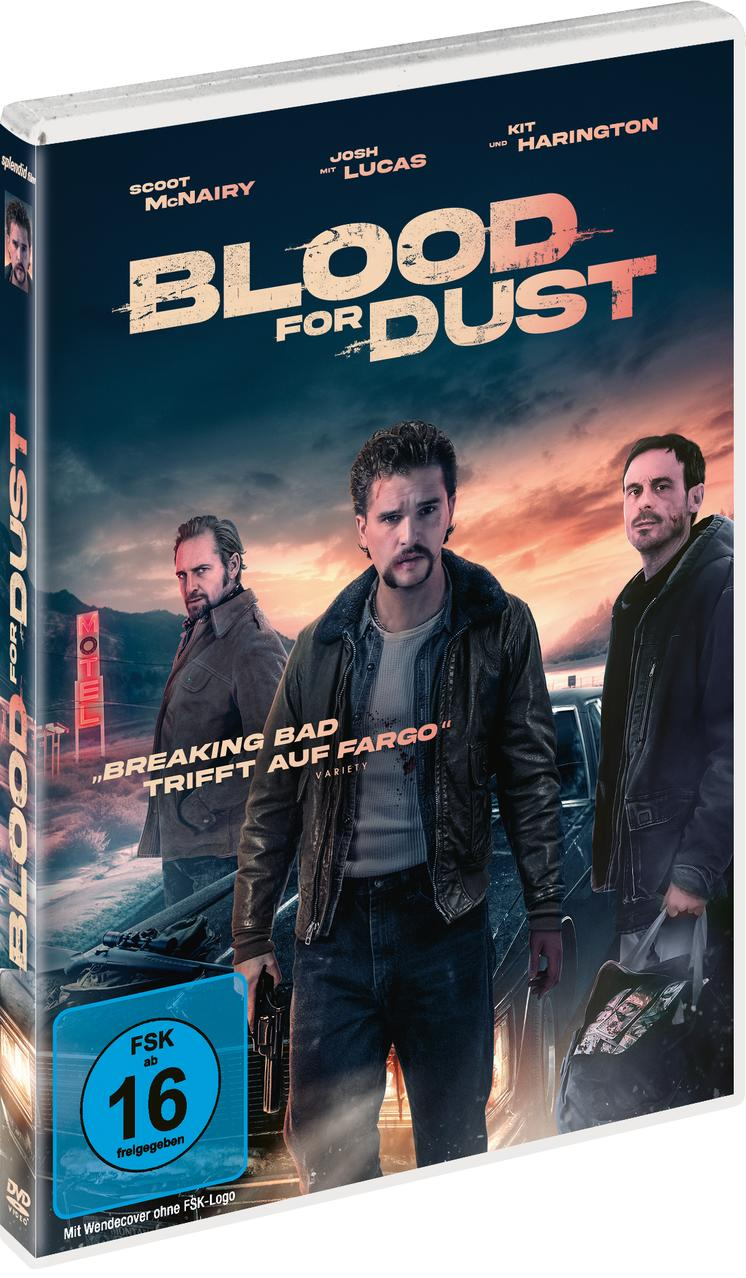 DVD-Cover mit drei Männern. Titel ist 'Blood for Dust'. FSK 16-Einstufung sichtbar.