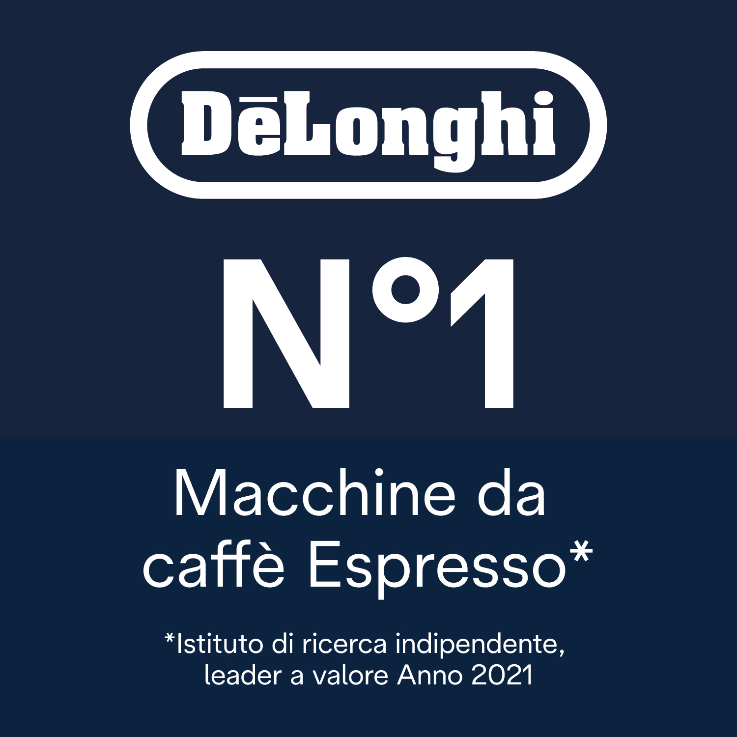 Un'immagine blu scuro con testo bianco, 'DeLonghi N°1 Macchine da caffè Espresso' è visualizzata.