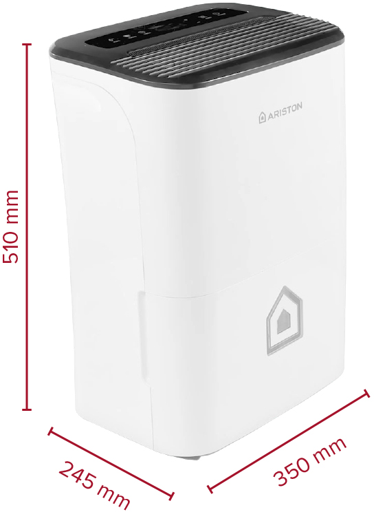 Fehér-fekete párátlanító, méretekkel. Az Ariston logója elöl.