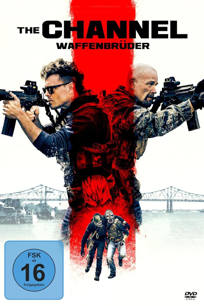 DVD-Cover von 'The Channel' mit zwei Männern mit Waffen und einer Brücke im Hintergrund.