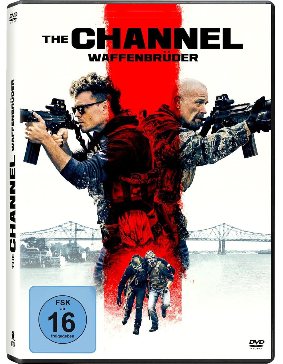 DVD-Cover mit zwei Männern, die mit Waffen zielen, der Filmtitel lautet „The Channel“.