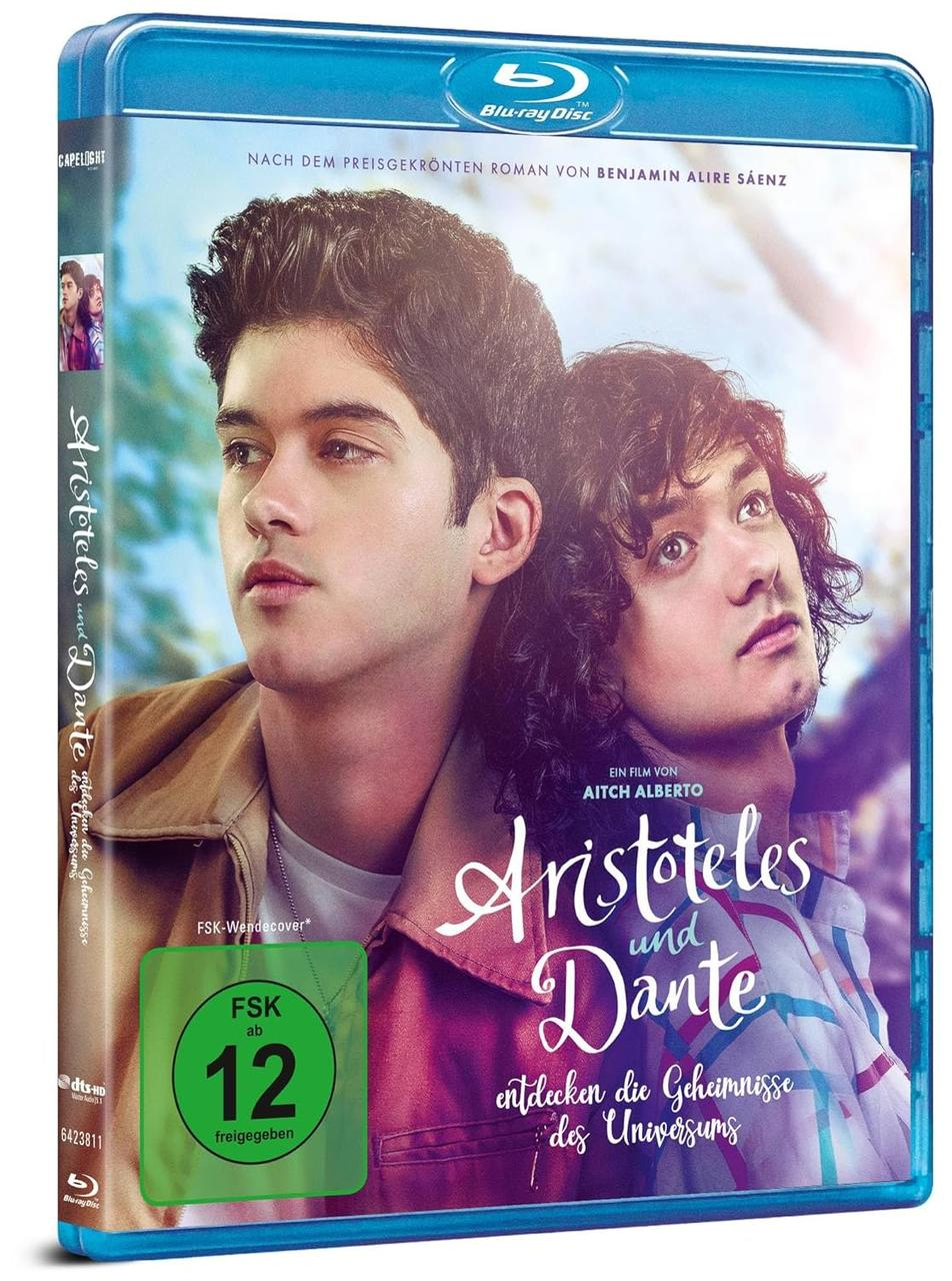 Blu-ray-Hülle mit einem Foto von zwei Männern. Der Titel lautet 'Aristoteles und Dante'.
