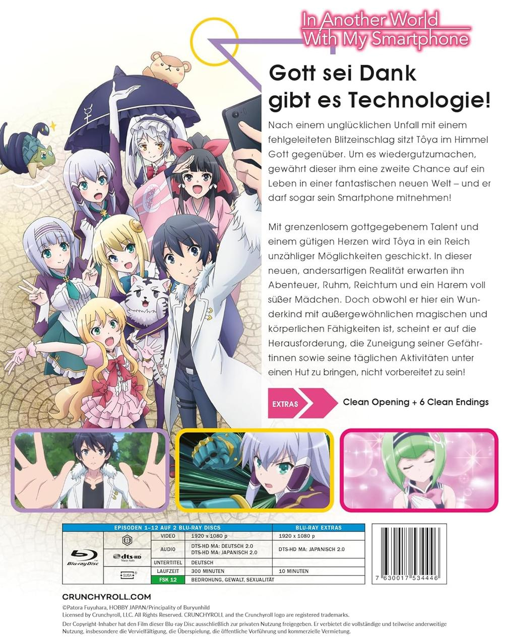 Rückseite einer Anime-DVD mit Charakteren, Text auf Japanisch und einem lebendigen, farbenfrohen Design.
