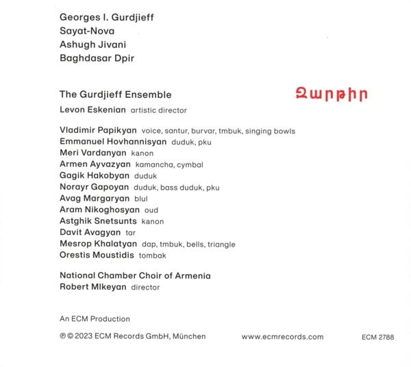 CD borítóról szöveg, nevek listája: Georges I. Gurdjieff, The Gurdjieff Ensemble és mások.