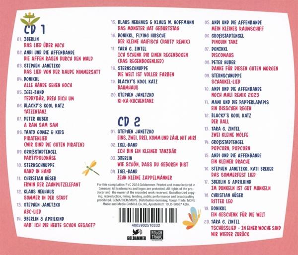 CD-Cover mit Titellisten, Logos und Text. Enthält mehrere Songtitel und Künstlernamen.
