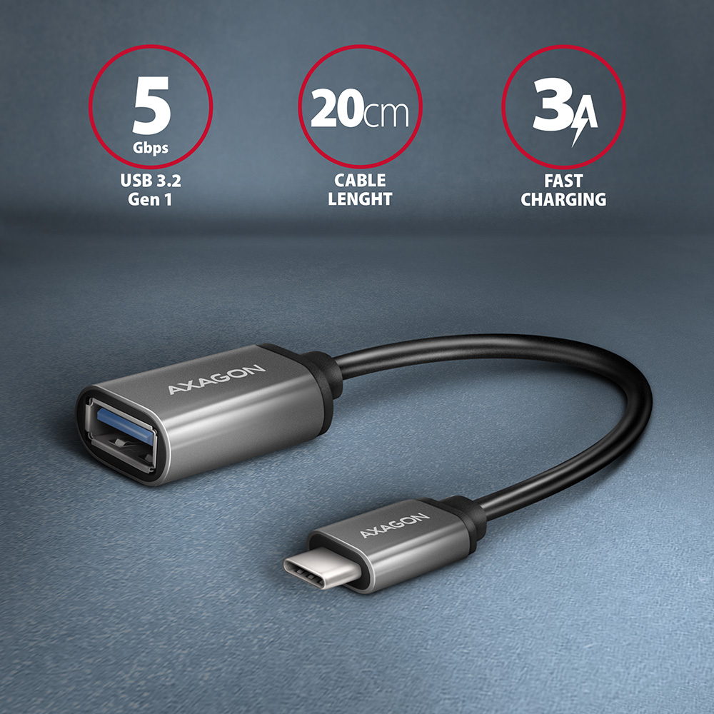 Ezüst USB-C adapter, USB porttal, 20 cm-es kábellel, gyors töltéssel.