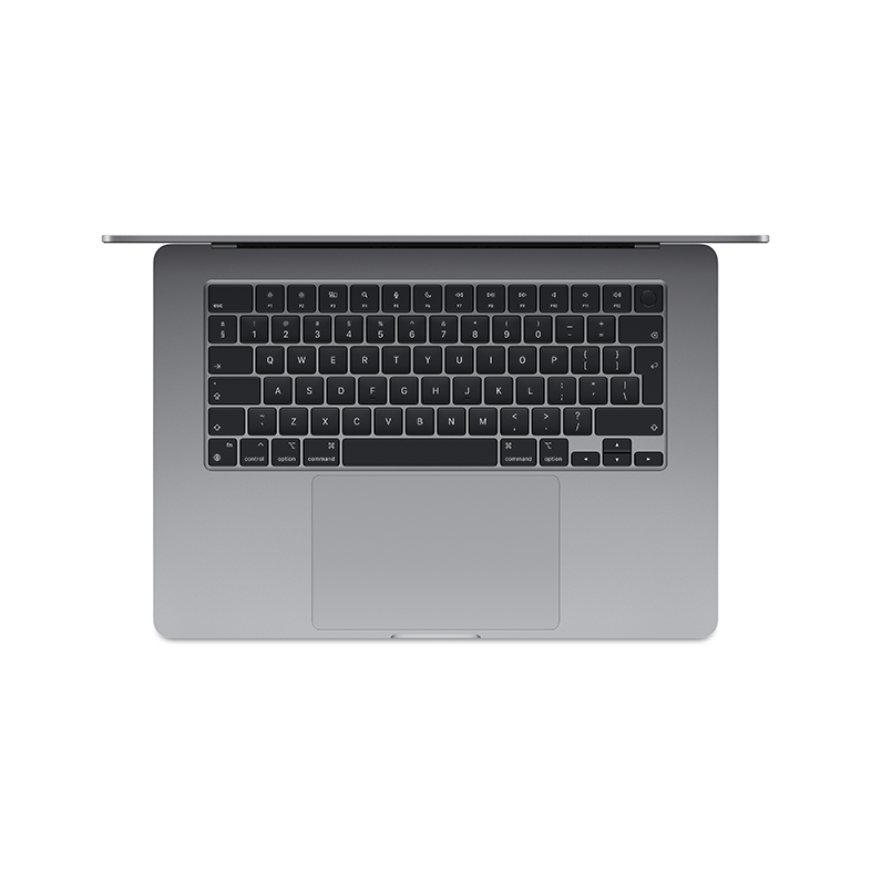 Egy laptop, felülnézet, billentyűzet és érintőpad látható.