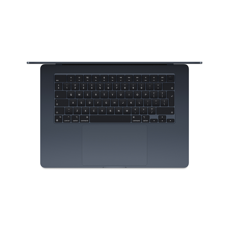 Felülnézet egy laptop billentyűzetéről és érintőpadjáról sötétkék színben.