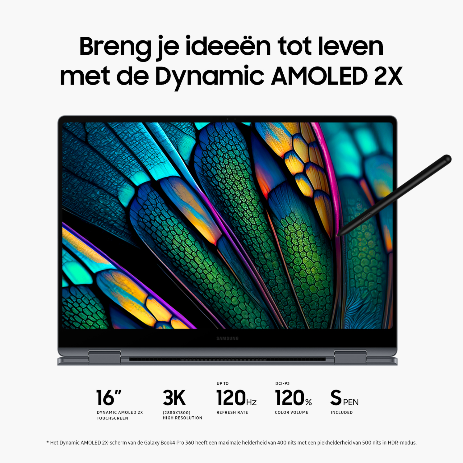 Een laptop met een kleurrijke afbeelding en tekst eronder.