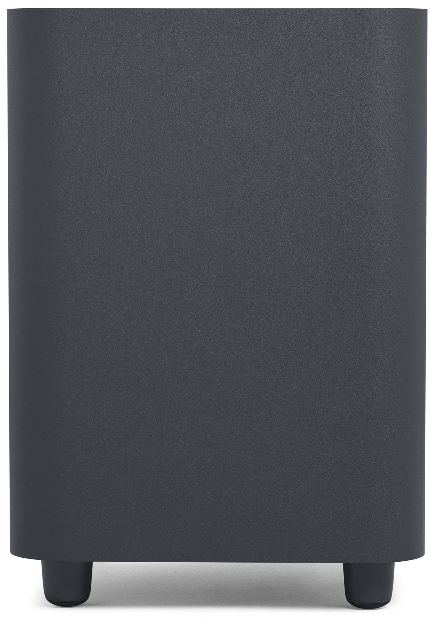 Ciemnoszary cylindryczny obiekt z czarnymi, zaokrąglonymi nóżkami. Ma nowoczesny design.