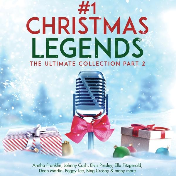 Christmas Legends CD borító. Mikrofon szalaggal, ajándékokkal és hóval.