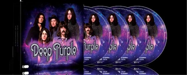 Deep Purple CD-készlet zenekari tagokkal és látható albumcímmel.