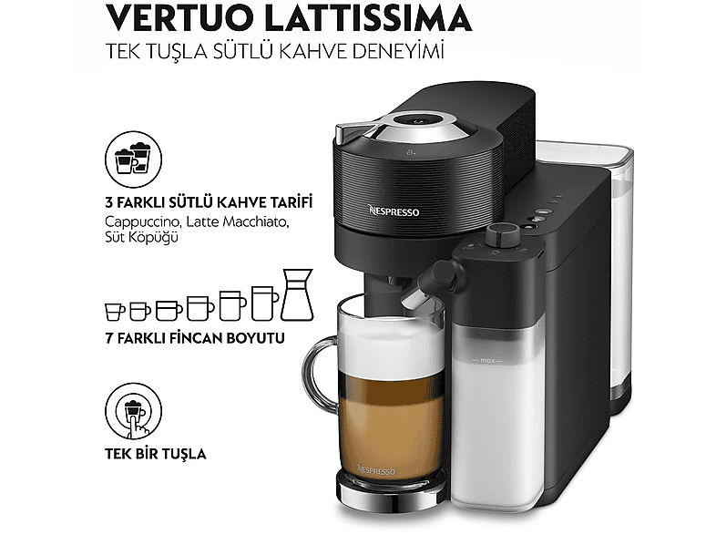 NESPRESSO Vertuo Latissima Süt Çözümlü Kapsüllü Kahve Makinesi Siyah_1