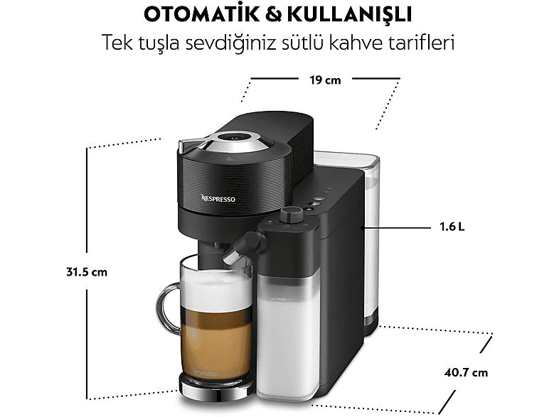 NESPRESSO Vertuo Latissima Süt Çözümlü Kapsüllü Kahve Makinesi Siyah_6