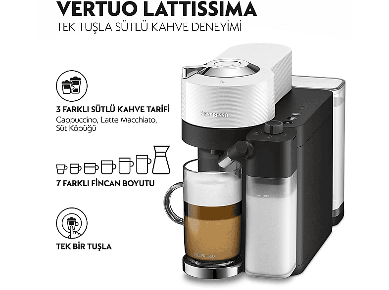 NESPRESSO Vertuo Latissima Süt Çözümlü Kapsüllü Kahve Makinesi
