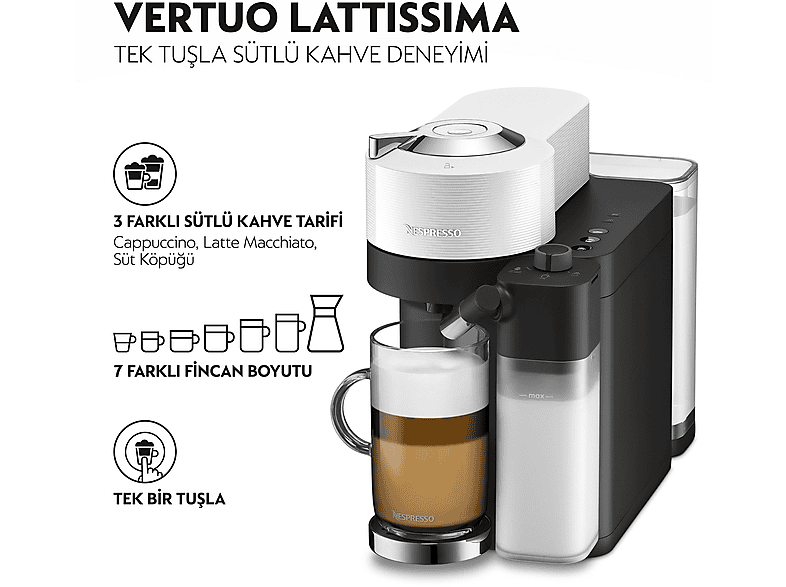 NESPRESSO Vertuo Latissima Süt Çözümlü Kapsüllü Kahve Makinesi Beyaz_1