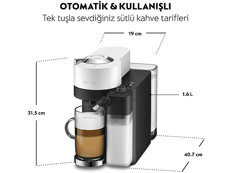 NESPRESSO Vertuo Latissima Süt Çözümlü Kapsüllü Kahve Makinesi Beyaz_6