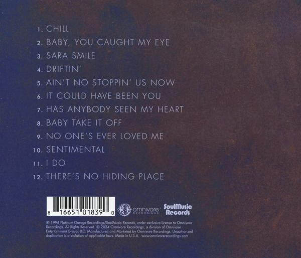 Album-Rückseite mit Titelliste. Enthält Songtitel und Copyright-Informationen auf blauem Hintergrund.