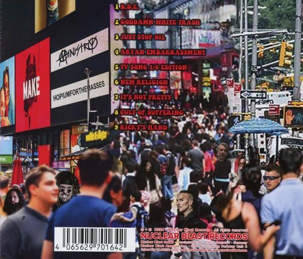 Albumcover mit überfüllter Straßenszene, Text und Bildern, eine Collage von Menschen.