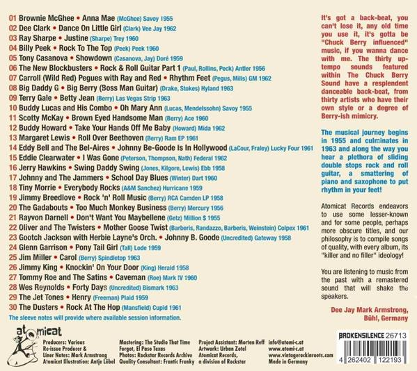 Eine Liste von Songtiteln, Künstlern und Jahreszahlen, mit Text über Chuck Berry.