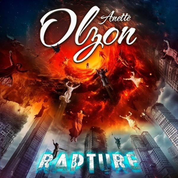 Albumcover mit feurigem Hintergrund, fliegenden Menschen und Text 'Anette Olzon'.