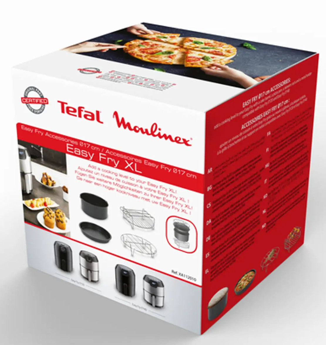 Pudełko ze zdjęciem pizzy i tekstem o akcesoriach Easy Fry XL.