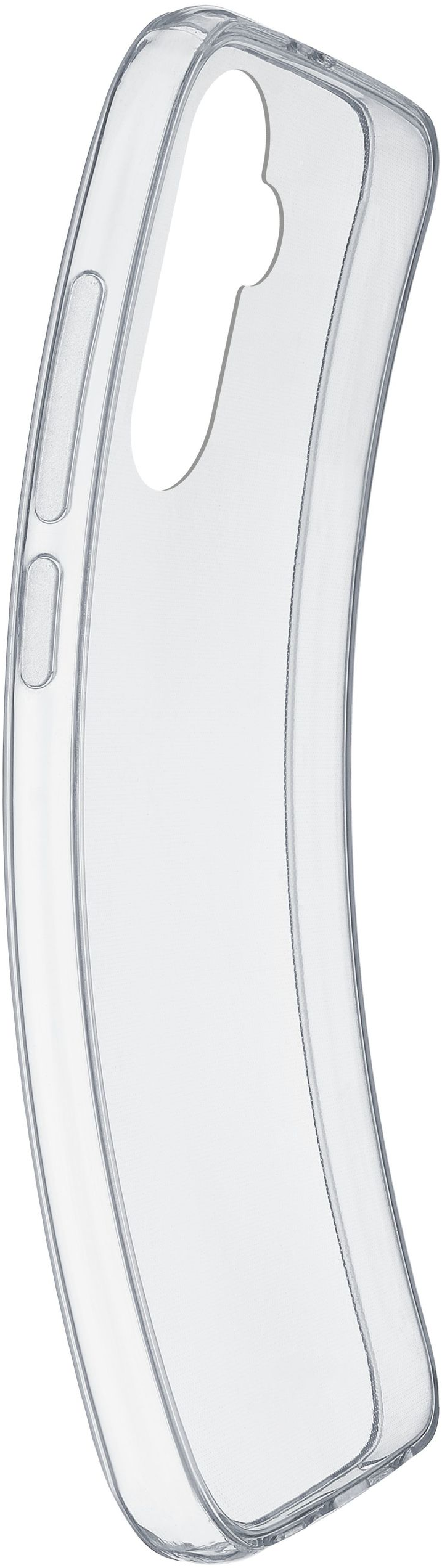 Coque de téléphone transparente et incurvée avec découpes pour boutons. Transparente et élégante.