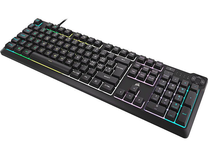 Corsair K55 CORE TKL RGB Gaming-Tastatur – Tenkeyless, 8-Zonen RGB-Beleuchtung, Leise Membrantasten, Spritzwassergeschützt, Medientasten, 1000Hz Polling – Deutsches Layout – Schwarz