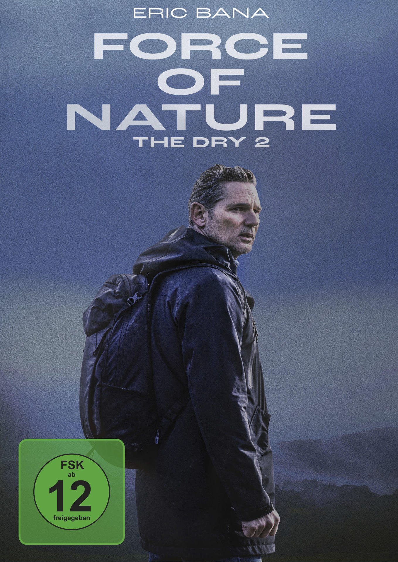 Filmplakat. Eric Bana im Wald, Titel 'Force of Nature'.