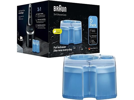 BRAUN ShaverCare 3 in 1 (confezione da 6) - Cartucce di pulizia (Blu)