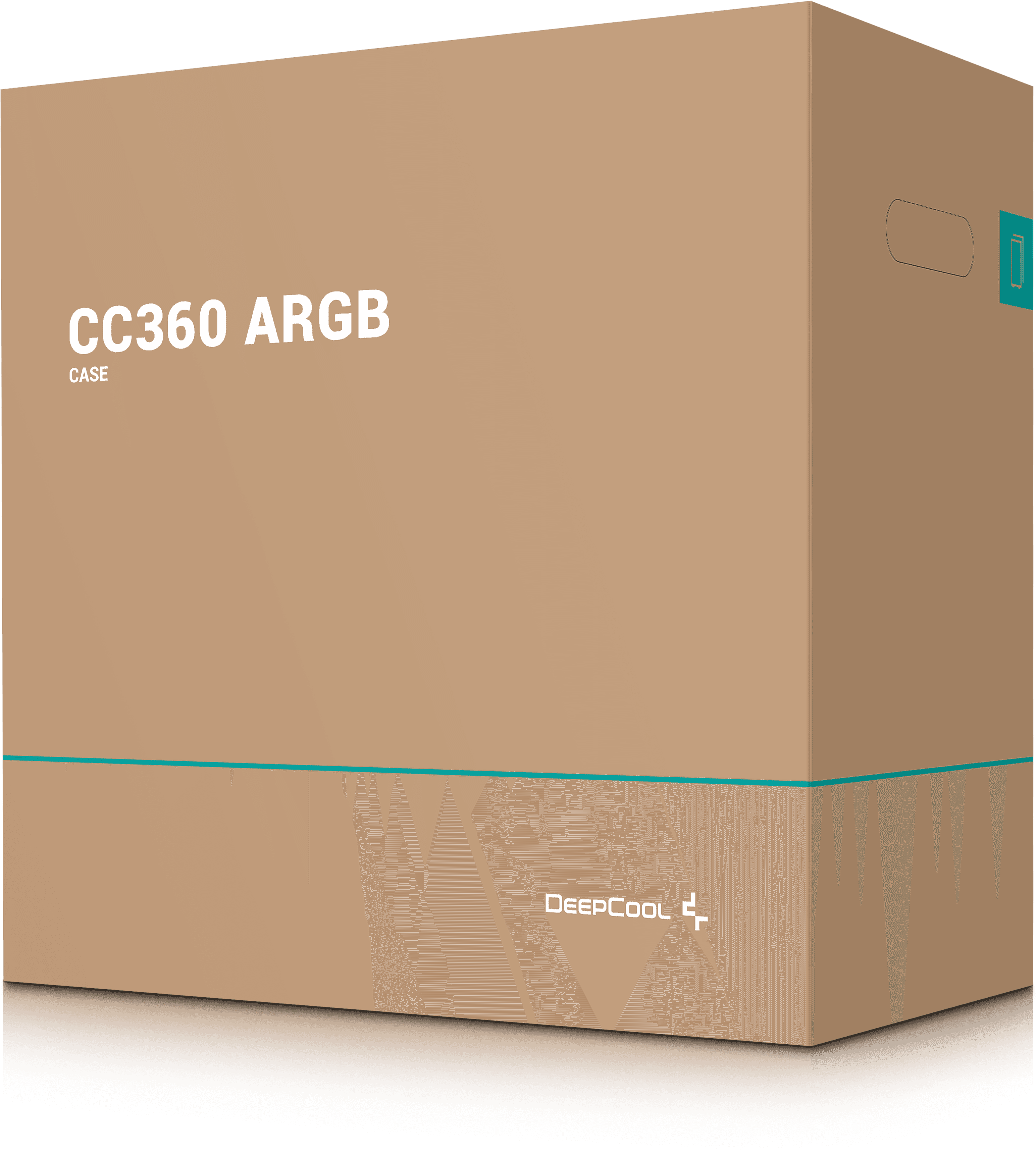 Kartondoboz a "CC360 ARGB CASE" szöveggel és a DeepCool logóval.