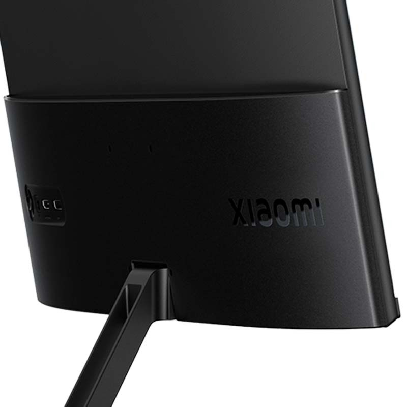 Un monitor de computadora negro. El logotipo de Xiaomi es visible.