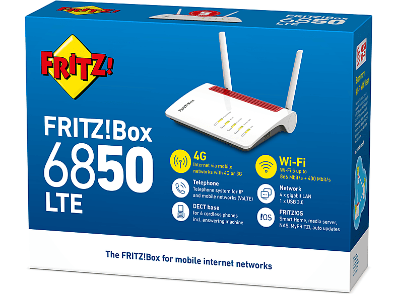 AVM WLAN Router FRITZ!Box 6850 LTE International, Weiß (20002926) — Foto 3 von 5