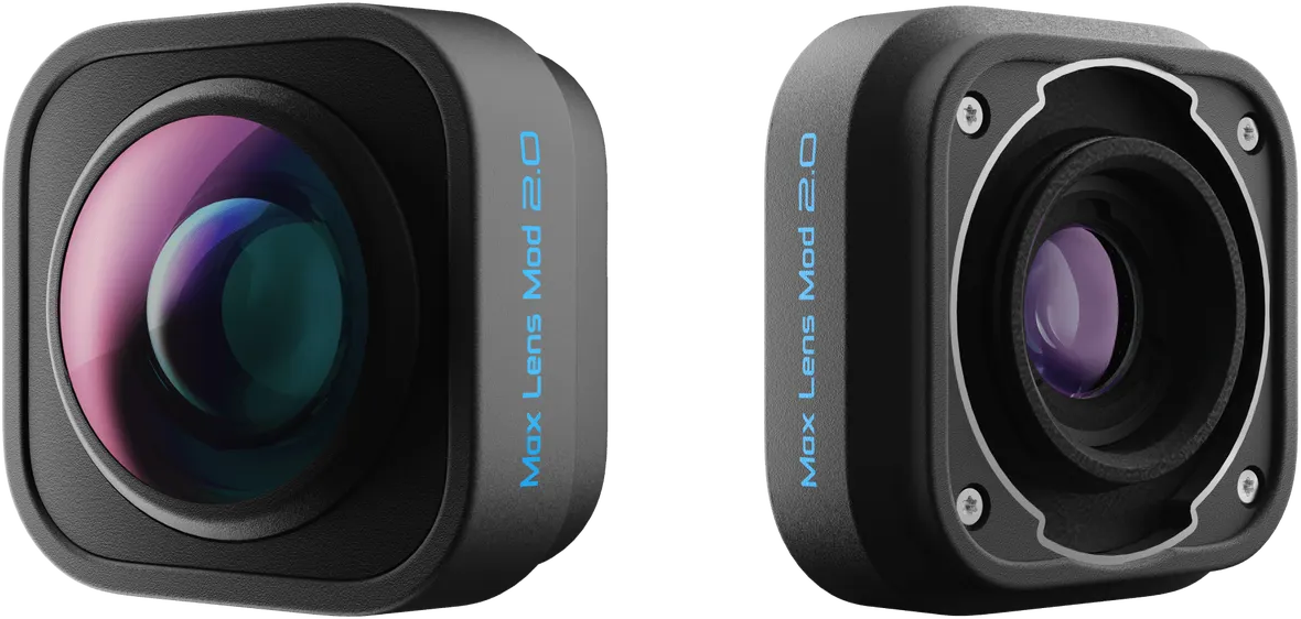 Két fekete Max Lens Mod 2.0 kamera, az egyik objektívvel, a másik anélkül.