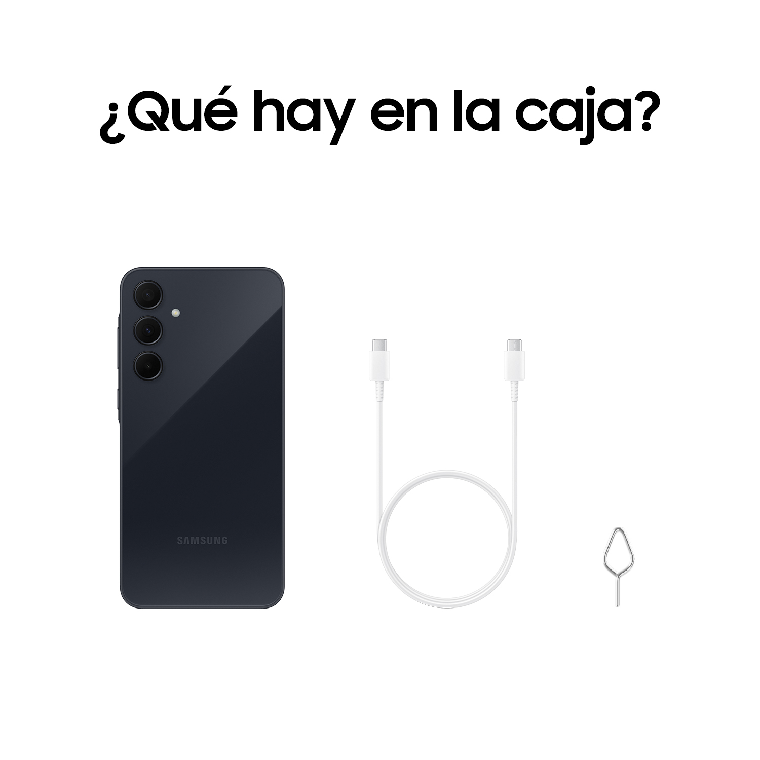 Un teléfono, un cable blanco y un pin sobre la mesa. Texto en español arriba.