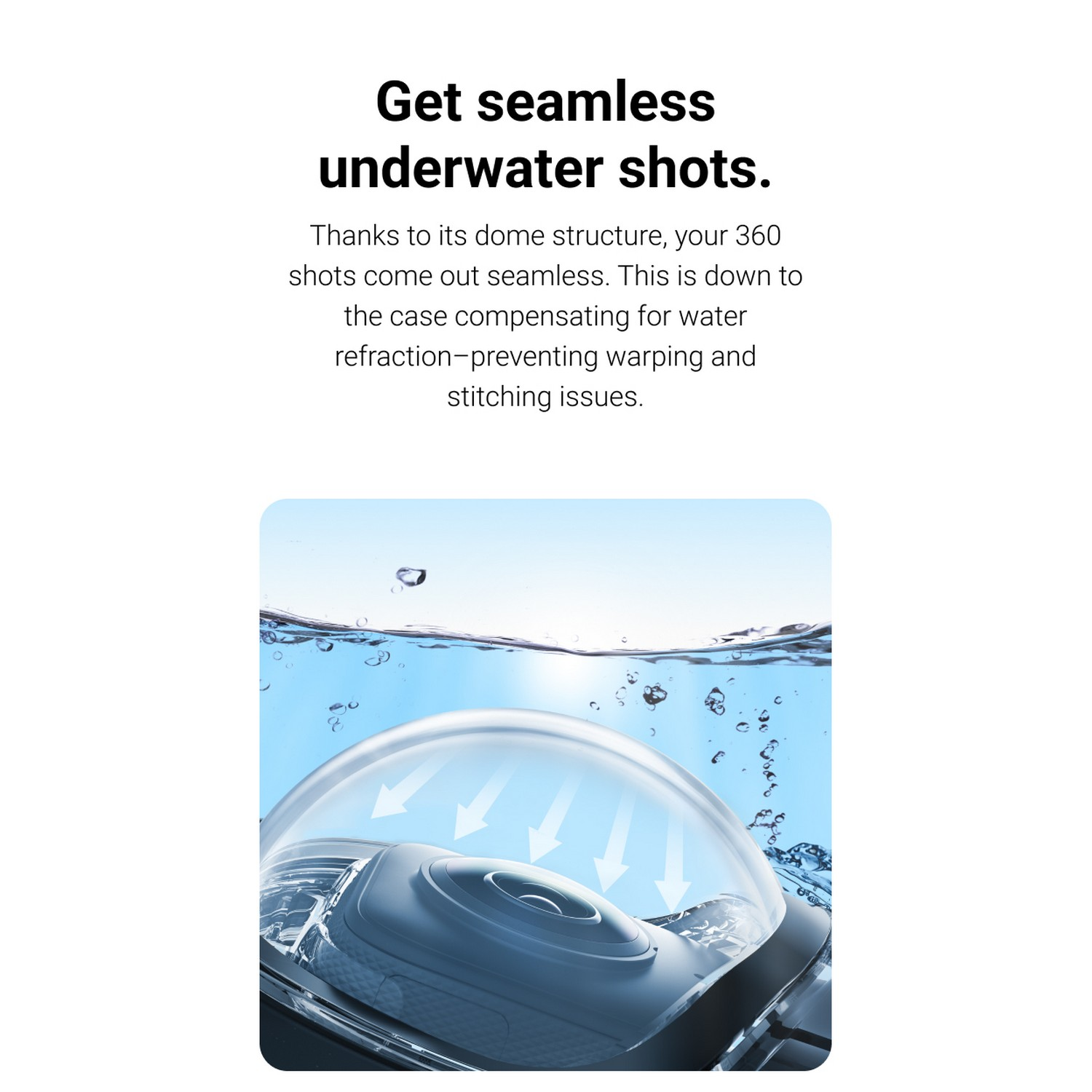 Onderwatercamera met een koepel, waardoor vervorming en stikproblemen worden voorkomen.