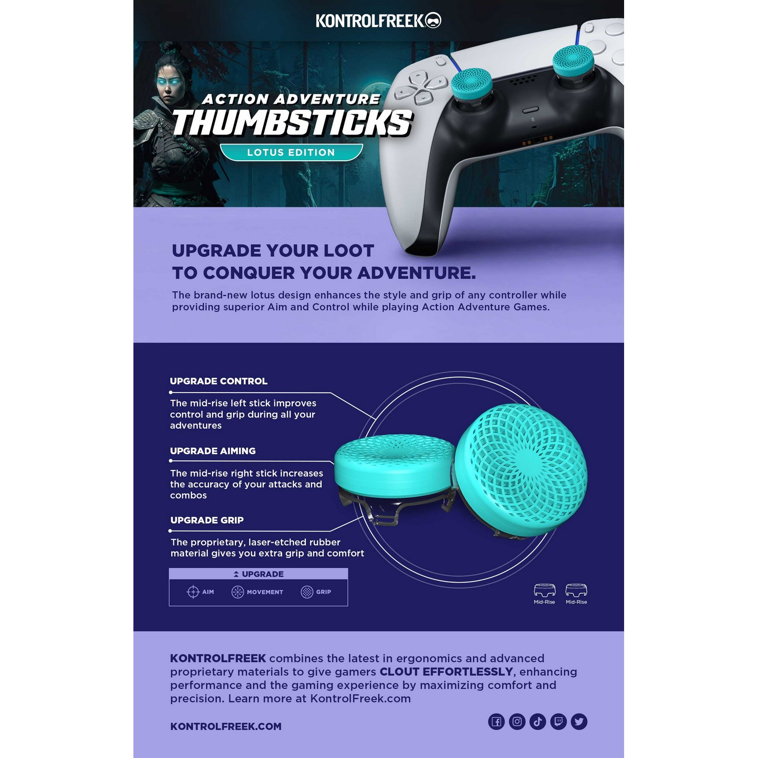Promotional image for thumbsticks. A controller, thumbsticks, and text are displayed.