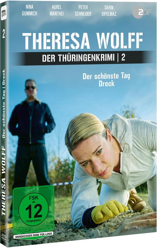 DVD-Hülle mit einer Frau, die einen Tatort untersucht.