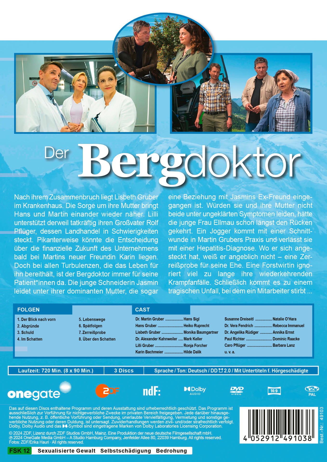 Rückseite der DVD 'Der Bergdoktor' mit Text und Bildern. Der Hintergrund ist weiß.