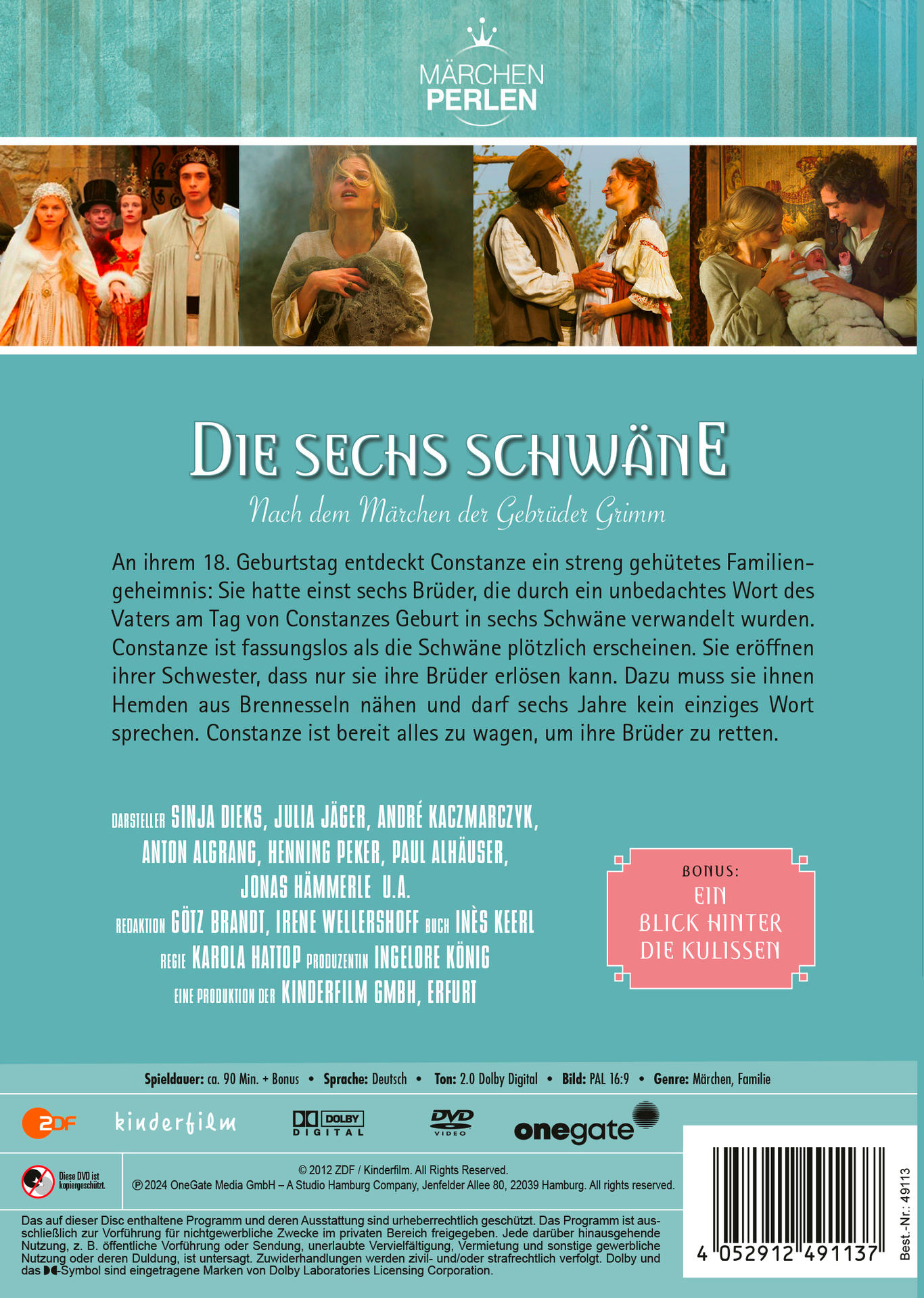 DVD-Cover von Die sechs Schwäne. Enthält Schauspieler, Text und Logos. Inklusive Bonus-Inhaltsangaben.
