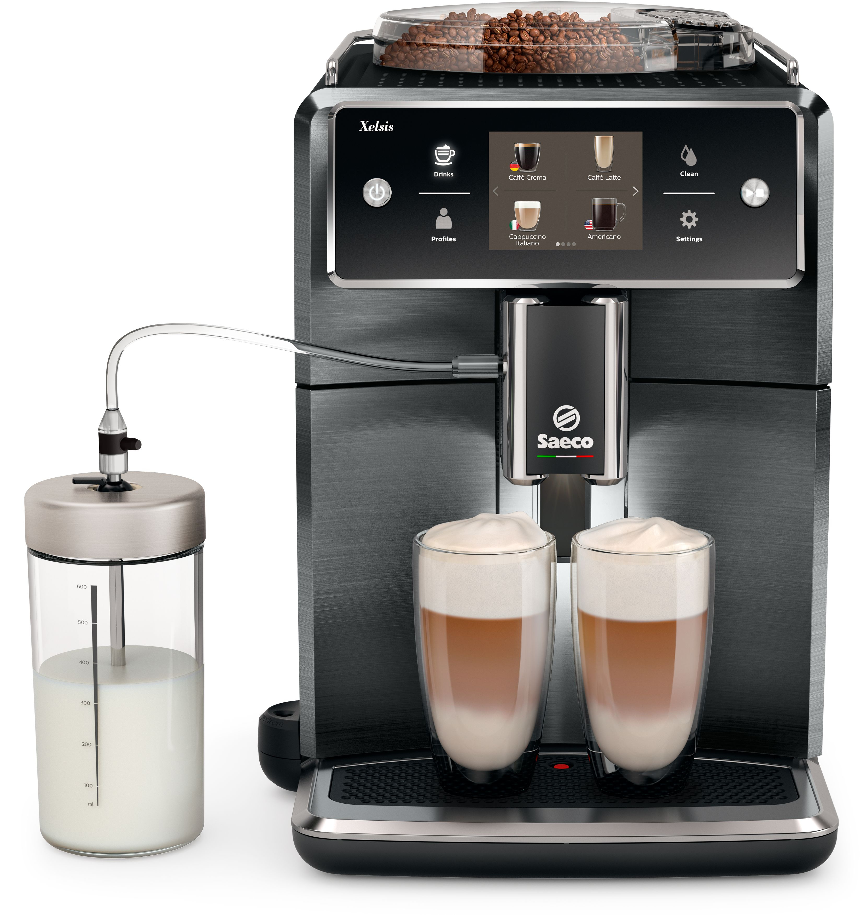 SAECO Xelsis SM7786 - Kaffeevollautomat mit Cappuccinatore - Titan / Edelstahl Kaffeevollautomat (Titan / Edelstahl, Ja, 15 bar, integrierter Milchbehälter)