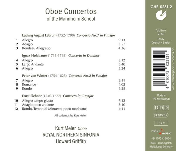 CD-Cover mit Noten und Text. Der Text listet die Titel der Oboenkonzerte auf.