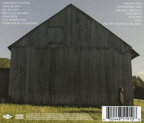 Albumcover mit einem Holzschuppen und Text mit Songtiteln.