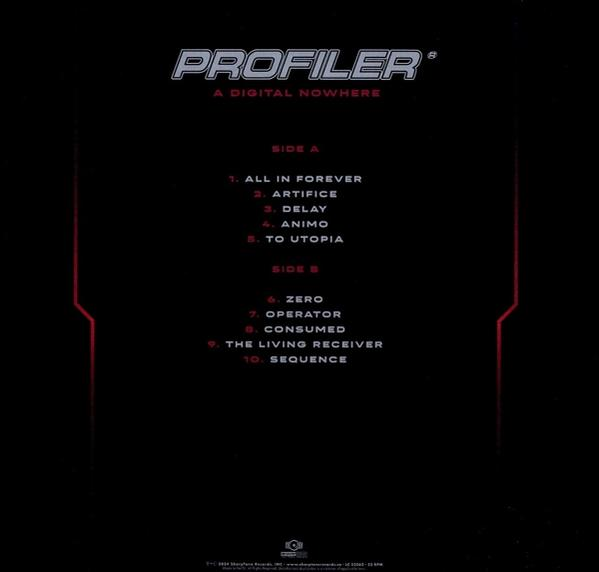 Vinyl-Cover mit Tracklist in Weiß auf rotem Hintergrund, der Name 'PROFILER' oben.