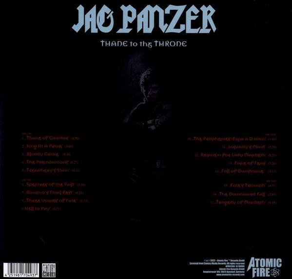 Rückseite des Jag Panzer Albumcovers mit Titelliste, Bandname und einem dunklen, bedrohlichen Bild.